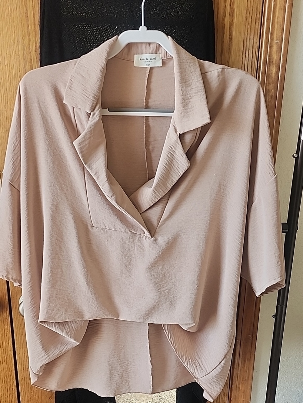 Kim & Cami Blush Draped V-Neck Tunic Top